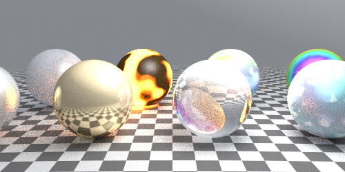 Cornell box scene with colored walls and reflective spheres
