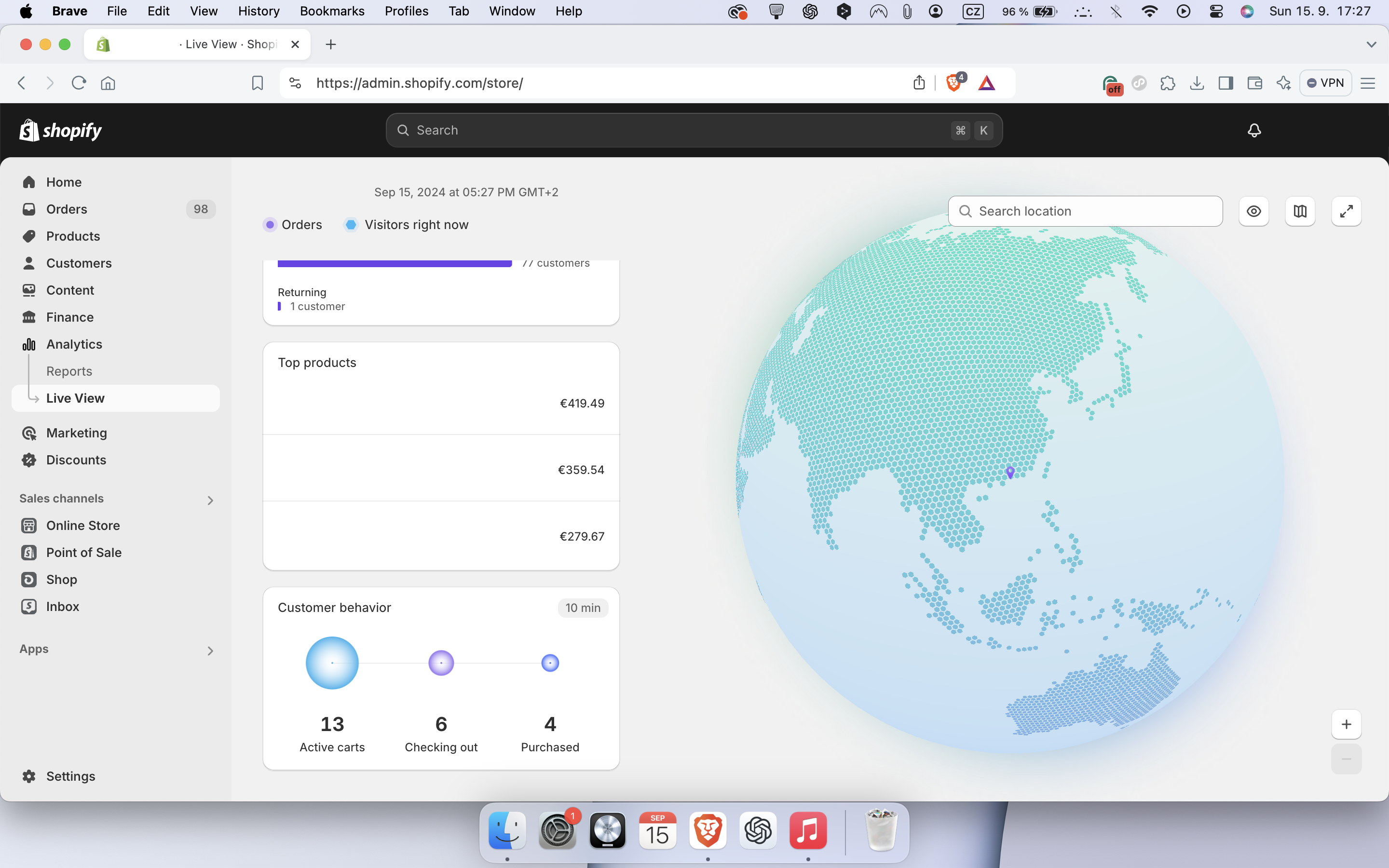 Shopify store revenue screenshot from analytics dashboard